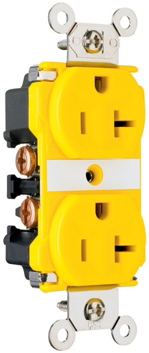 Product image for Pass & Seymour CR6300 Industrial Extra Heavy-Duty Spec Grade Duplex Receptacle, Corrosion-Resistant, Back & Side Wire, 20A 125V - Yellow