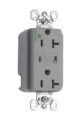 Product image for Pass & Seymour 8300-GRYSP Hospital Grade Surge Protective Duplex Receptacle, Back & Side Wire, 20A 125V - Gray