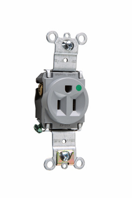 Product image for Pass & Seymour 8201-GRY Heavy-Duty Hospital Grade Single Receptacle, Back & Side Wire, 15A 125V Gray