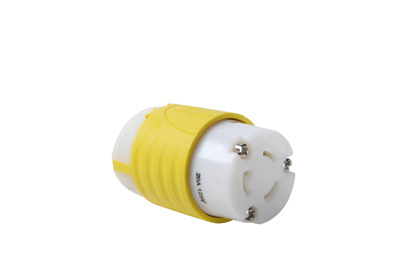 Product image for Pass & Seymour CRL520-C 20 Amp 125 VAC 2-Pole 3-Wire L5-20R White and Yellow Nylon Locking Connector