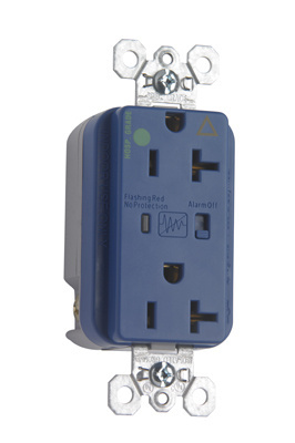 Product image for Pass & Seymour IG8300-BLSP Hospital Grade Isolated Ground Surge Protective Duplex Receptacle, Back & Side Wire, 20A 125V - Blue