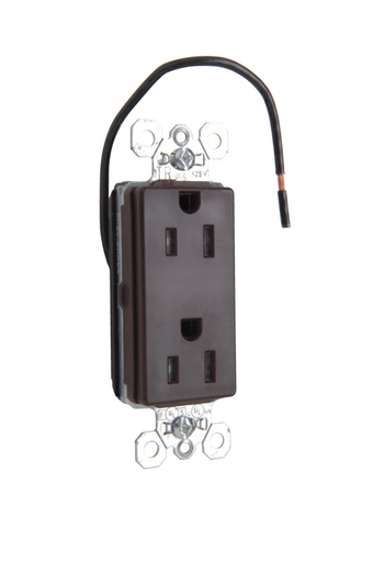 Product image for Pass & Seymour PTTR26262 PlugTail™ Tamper-Resistant Decorator Spec Grade Duplex Receptacle, 15A 125V - Brown