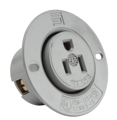 Product image for Pass & Seymour 5279-SS Straight Blade 2pole 3wire 15A 125V Flanged Outlet