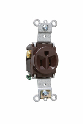 Product image for Pass & Seymour 5261 Single Receptacle, HD Spec Grade, 15A 125V, Back & Side Wired - Brown