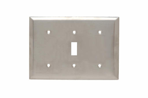 Product image for Pass & Seymour SS14114 3Gang Wall Plate, Blank/Toggle/Blank, Standard - 302/304 Stainless Steel