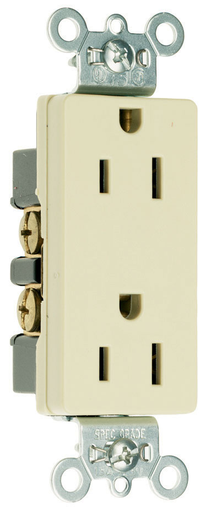 Product image for Pass & Seymour 26242-I Heavy-Duty Decorator Spec Grade Duplex Receptacle Side Wire 15A 125V - Ivory
