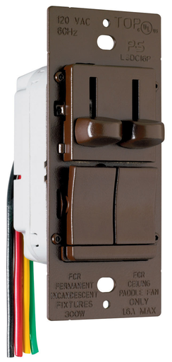 Product image for Pass & Seymour LSDC163-PV Dual Fan Speed Control / Dimmer, Preset 3-speed/3way, 300W - Brown