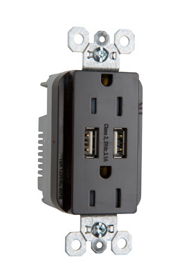 Product image for Pass & Seymour TR-5262USB Fed Spec Grade USB Charger with Tamper Resistant Brown 15 Amp Duplex Receptacles
