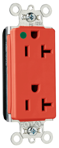 Product image for Pass & Seymour PT26362-HGRED PlugTail 20 Amp 125 Volt Red Hospital Grade Duplex Decorator Receptacle