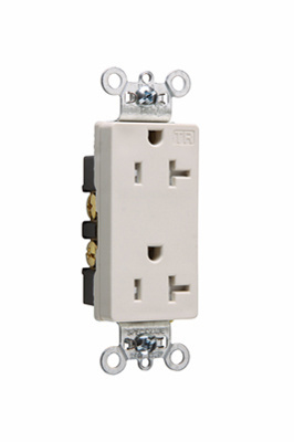 Product image for Pass & Seymour TR26362-LA 20 Amp 125 VAC 2-Pole 3-Wire NEMA 5-20R Light Almond Nylon Tamper-Resistant Duplex Receptacle