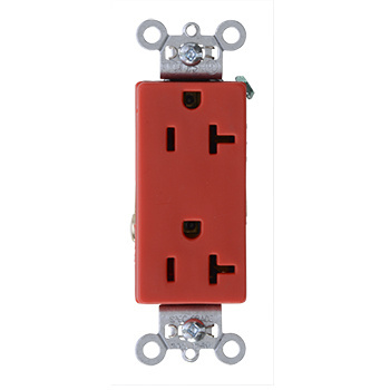 Product image for Pass & Seymour 26342-RED Heavy-Duty Decorator Spec Grade Duplex Receptacle Side Wire 20A 125V - Red