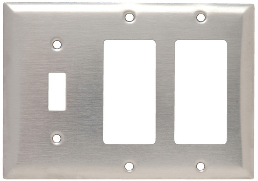 Product image for Pass & Seymour SS1262 3Gang Wall Plate, 1-Toggle / 2-Decorator, Standard - 302 Stainless Steel