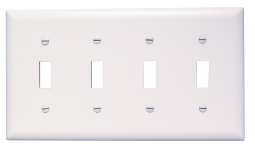 Product image for Pass & Seymour TP4-W 4Gang Wall Plate, Toggle Switch, Nylon, Standard - White