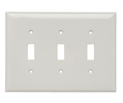 Product image for Pass & Seymour SPJ3-LA 3-Gang 3-Toggle Light Almond Smooth Thermoset Plastic Junior-Jumbo Wallplate