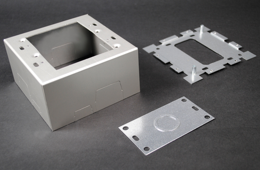 Product image for Wiremold AL2044-2 4-5/8 x 4-27/32 x 2-1/2" Satin Anodized Aluminum 1-Channel Raceway 2-Gang Deep Device Box