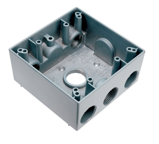Product image for Pass & Seymour WPB342 3/4 Inch 30.5 In. Gray Die-Cast Aluminum 2-Gang 4-Hole Surface Mounting Weatherproof Box