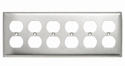 Mayer-DDS-6-Gang 302/304 Stainless Steel Wall Plate, 6 Duplex Receptacle Openings-1