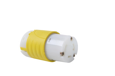 Product image for Pass & Seymour CRL530C 30 Amp 125 VAC 2-Pole 3-Wire L5-30R White and Yellow Nylon Locking Connector