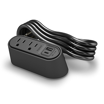 Mayer-DDS-Desktop Power Center Slim, 2 Outlets, USB A/C, Black, 6ft Cord-1