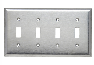 Product image for Pass & Seymour SL4 4Gang Wall Plate, Toggle, Standard - 430 Stainless Steel