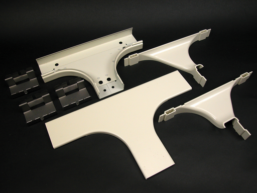 Product image for Wiremold V2415DFO 10 x 5-7/8" 2" Cable Bend Radius Ivory Steel 2-Channel Raceway Radiused Divided Tee