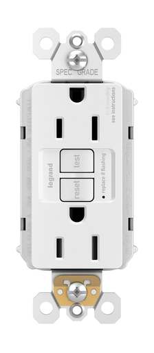 Product image for Pass & Seymour PT1597-W 15A 125V Plugtail Self-Test GFCI Duplex Receptacle - White
