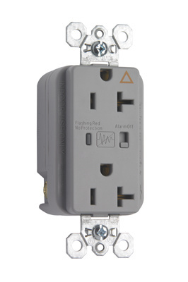Product image for Pass & Seymour IG5362-GRYSP Isolated Ground Surge Protective Duplex Receptacle, Back & Side Wire, 20A 125V - Gray