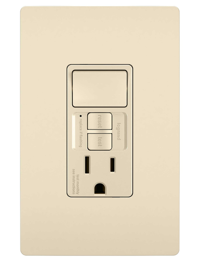 Mayer-DDS-radiant® Combination Single Pole Switch and Tamper-Resistant 15A Duplex Self-Test GFCI Receptacles with SafeLock® Protection, Light Almond-1