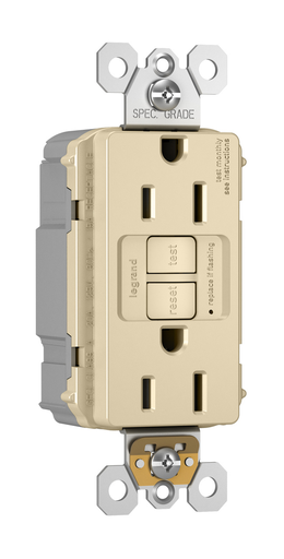 Product image for Pass & Seymour PT1597-I 15A 125V Plugtail Self-Test GFCI Duplex Receptacle - Ivory