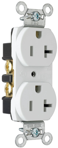 Product image for Pass & Seymour CRB5362-SW Construction Spec Grade Smooth Face Duplex Receptacle Back & Side Wire 20Amp 125Volt White