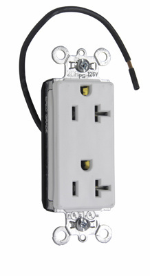 Product image for Pass & Seymour PT26362-SCW PlugTail Decorator Duplex Receptacle, Split Circuit Spec Grade, 20amp 125v, White