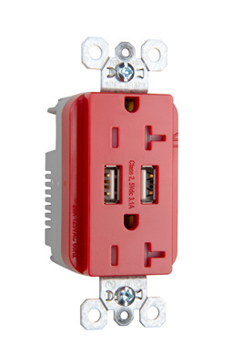 Product image for Pass & Seymour TR5362USBRED Fed Spec Grade USB Charger with Tamper Resistant Red 20 Amp Duplex Receptacles