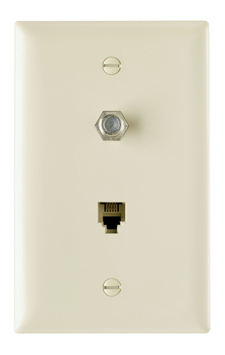 Product image for Pass & Seymour TPTELTV-I Combination F Type Coaxial Connector And Four Conductor Rj11 Telephone Jack, Ivory
