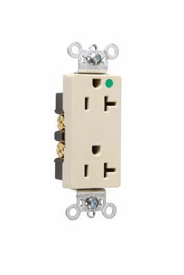 Product image for Pass & Seymour 26362-HGI Heavy-Duty Decorator Hospital Grade Duplex Receptacle, Back & Side Wire, 20A 125V - Ivory