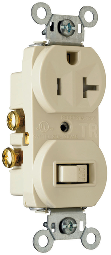 Product image for Pass & Seymour 671-TRLA Single Pole Switch, Tamper-Resistant Receptacle, 20 amps 120V - Light Almond