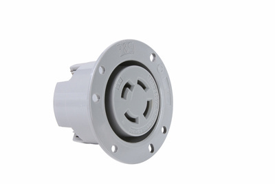 Product image for Pass & Seymour L1530FO 30 Amp 250 VAC 3-Phase 3-Pole 4-Wire NEMA L15-30R Gray Thermoplastic Locking Flanged Receptacle Outlet