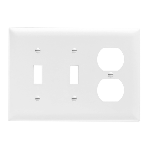 Product image for Pass & Seymour TP28-W 3 Gang Wall Plate, 2-Toggle / 1-Duplex, Nylon, Standard - White