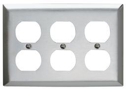 Pass & Seymour SS83 3Gang Wall Plate, Duplex Receptacle, Standard - 302/304 Stainless Steel