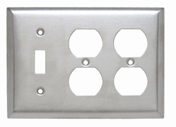Pass & Seymour SS182 3Gang Wall Plate, 1-Toggle / 2-Duplex, Standard - 302/304 Stainless Steel