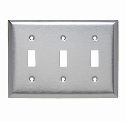 Product image for Pass & Seymour SL3 Smooth Metal Wall Plate 3Gang Toggle 430 Stainless Steel
