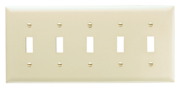 Pass & Seymour TP5-W 5Gang Wall Plate, Toggle Switch, Nylon, Standard - White