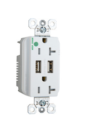 Pass & Seymour TR-8300HUSBW Hospital-Grade USB Charger with Tamper Resistant White 20 Amp Duplex Receptacles