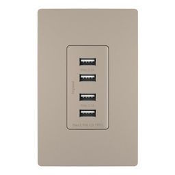 Pass & Seymour TM8USB4NICC6 125 Volt 5 VDC 4.2 Amp 4-Port 1.693 x 1.33 x 3.281 Inch Nickel Decorator Quad USB Charger