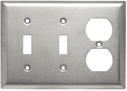 Pass & Seymour SS28 3-Gang Wallplate, 2-Toggles / 1-Duplex, 302/304 Stainless Steel