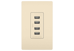Pass & Seymour TM8USB4-LACC6 125 Volt 5 VDC 4.2 Amp 4-Port 1.693 x 1.33 x 3.281 Inch Light Almond Decorator Quad USB Charger
