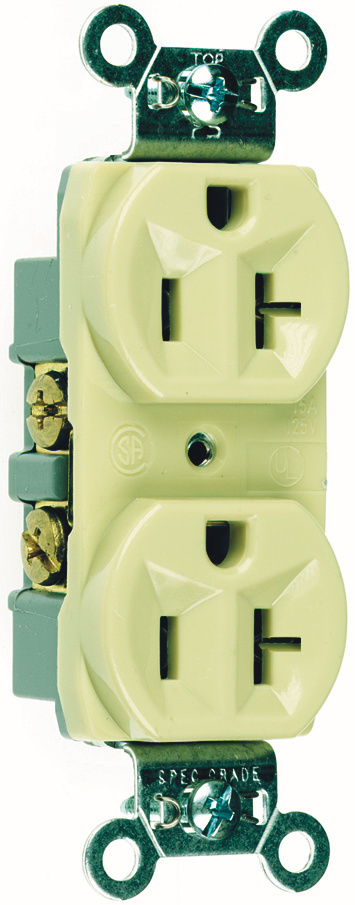 Mayer-DDS-20A 125V Commercial Spec-Grade Duplex Receptacle, Side Wire, Ivory-1