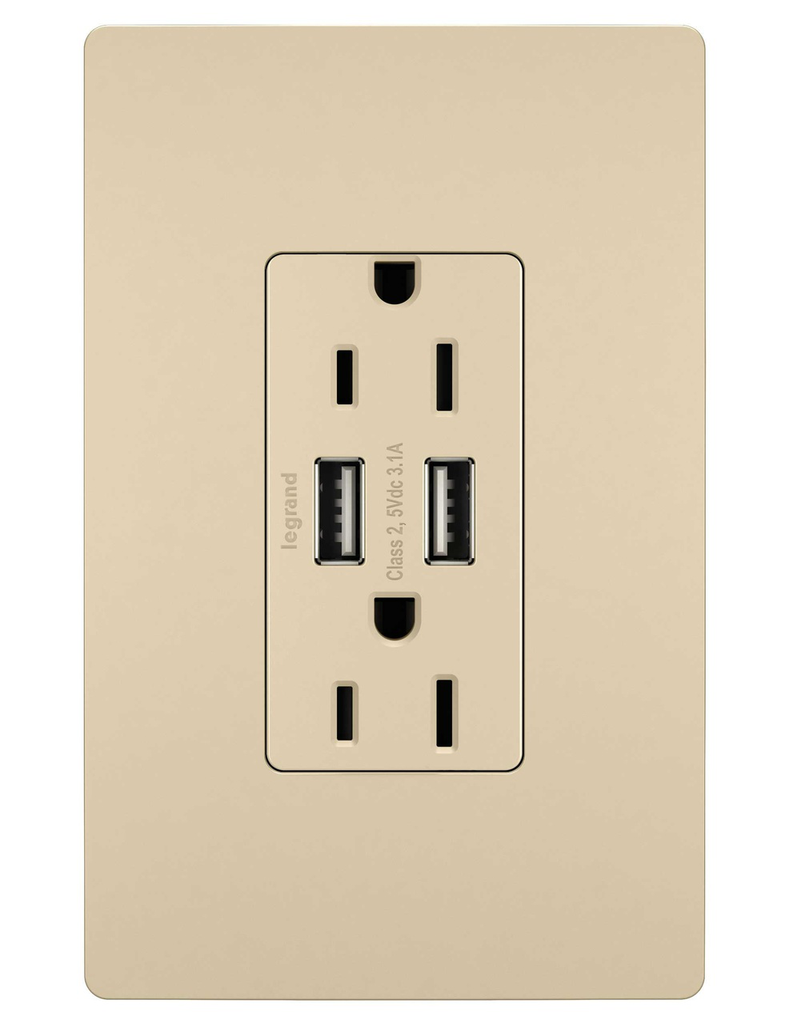 Mayer-DDS-radiant® 3.1A USB Outlet, Type A, 15A, Tamper-Resistant, Ivory-1