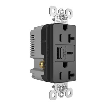 Mayer-DDS-15W Spec Grade USB Outlet, Type A/C, 20A, Tamper-Resistant, Black-1