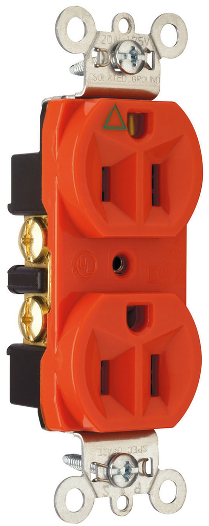 Mayer-DDS-15A 125V Heavy Duty Spec-Grade Isolated Ground Duplex Receptacle, Back and Side Wire, Orange-1
