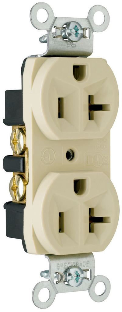 Product image for Pass & Seymour CRB5362-I Construction Spec Grade Duplex Receptacle, Back & Side Wire, 20Amp 125Volt, Ivory